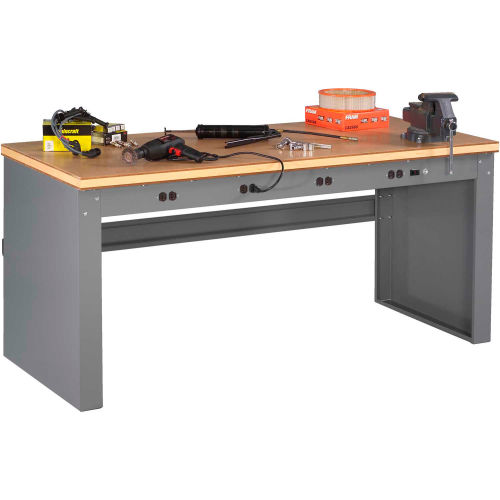 Tennsco Panel Leg Workbench W/ Compressed Wood Top & 4 Outlet Panel, 72 ...