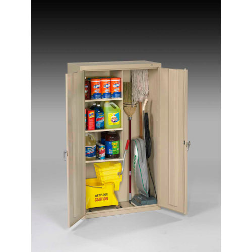 Tennsco Janitorial Cabinet JAN6618DH-CPY - Welded 36"W x 18"D x 64"H Champagne Putty