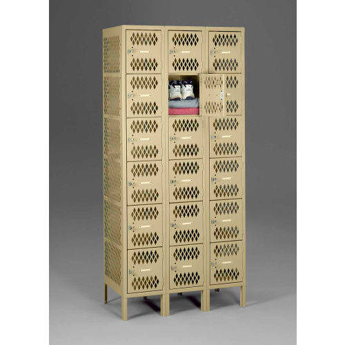 Tennsco® 6-Tier 18 Door Ventilated Locker, 12"W x 18"D x 12"H, Sand, All-Welded