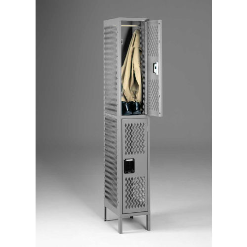Tennsco® 2-Tier 2 Door Ventilated Locker w/Legs, 12"Wx18"Dx36"H, Medium Gray, All-Welded