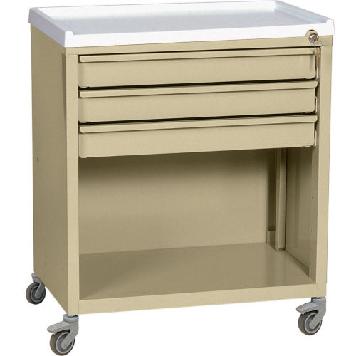 Harloff Treatment Cart with Three Drawers Lower Open Storage, Beige - ETC-3