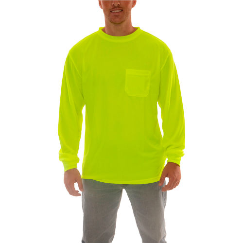 Tingley® Enhanced Visibility T-Shirt, Long Sleeve, 1 Pocket, Fl Lime, XL