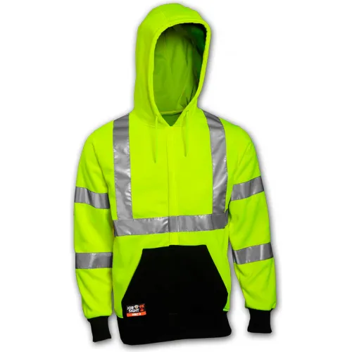 Tingley Class 3 High Visibility Hooded Sweatshirt - Small, Orange, With Zipper & Reflective Tape