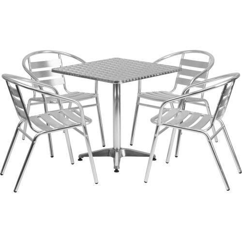 Flash Furniture Square Aluminum Outdoor Dining Table Set with 4 Slat-Back Chairs