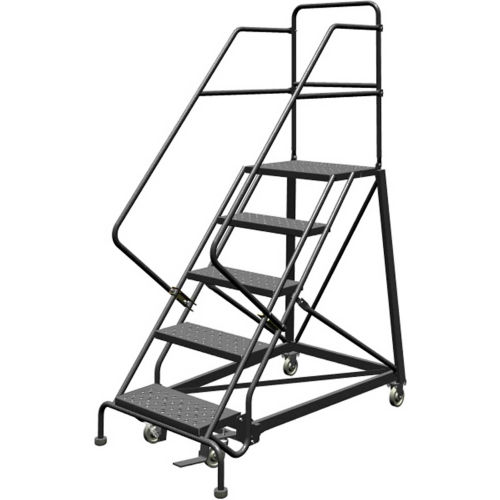 5 Step 24"W Steel Safety Angle Rolling Ladder, Perforated Tread, Gray