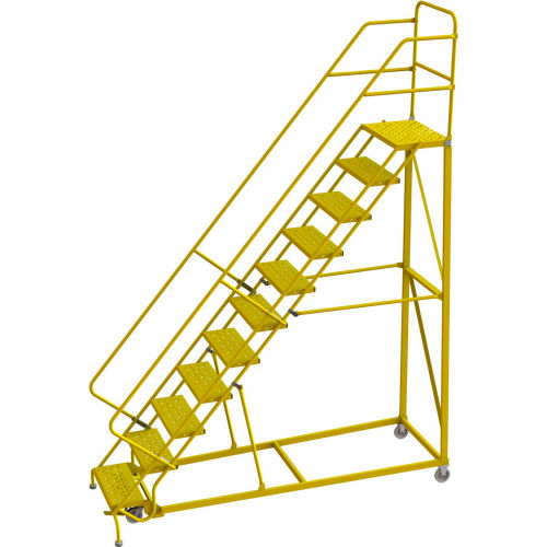 11 Step 24"W Steel Safety Angle Rolling Ladder, Perforated Tread