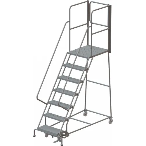 7 Step Steel Rolling Ladder W/Rear Exit Walk Off Gate, 24