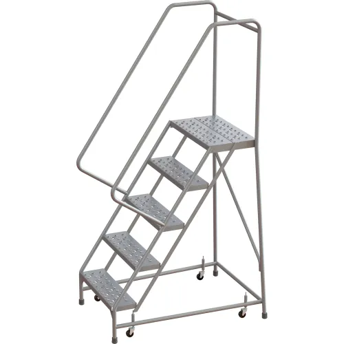 Tri-Arc Rolling Ladder, 5 Step, Aluminum, Perforated, 14