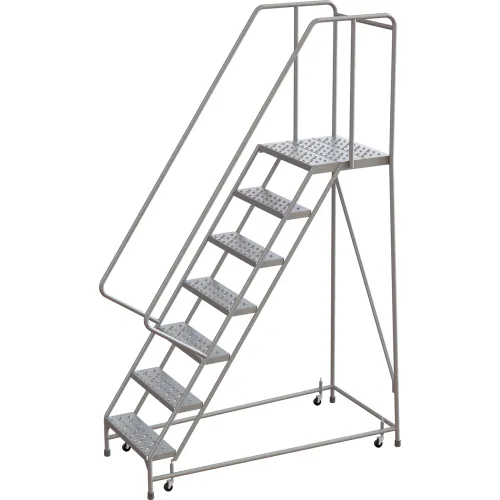 Tri-arc Rolling Ladder, 7 Step, Aluminum, Perforated, 21