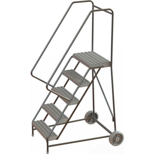 5 Step Aluminum Wheel-Barrow Style Rolling Ladder 24&quot;W X 14&quot;D Plat. Grip Strut Tread - WLARTR105245