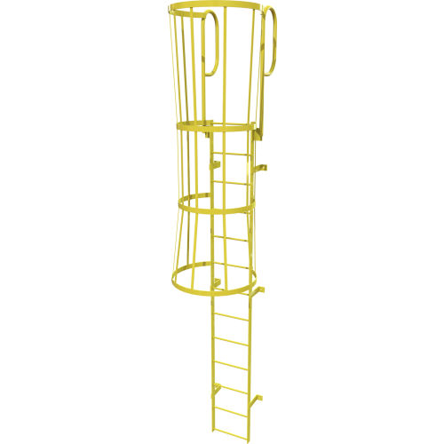 13 Step Steel Caged Walk Through Fixed Access Ladder, Yellow - WLFC1213-Y