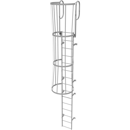 15 Step Steel Caged Walk Through Fixed Access Ladder, Gray - WLFC1215