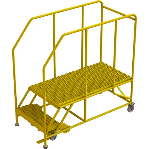 2 Step Mobile Work Platform 24"W X 48"L, 36" Handrails, Safety Yellow ...