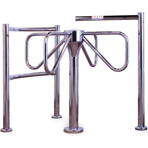 4-Arm Turnstile w/ Posts and Rails Counter Clockwise Direction - Satin Chrome