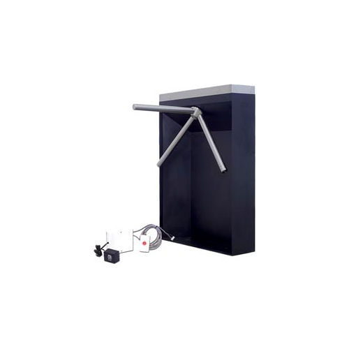 3-Arm Electric Turnstile Right Handed w/ Locked Exit - Black Cabinet