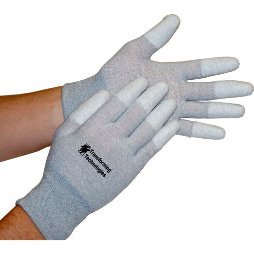 Transforming Technologies ESD Inspection Gloves, Finger Tip Coated, X-Small, 12 Pairs/Pack