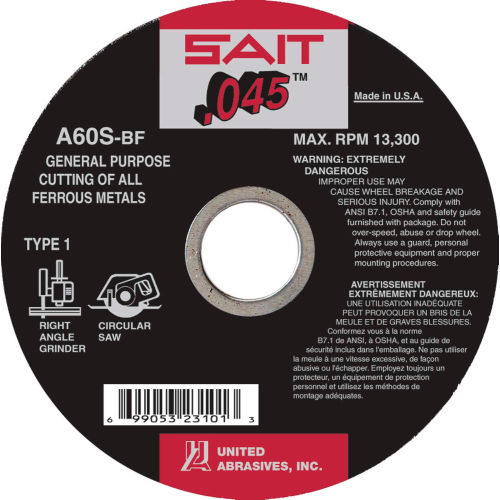 United Abrasives - Sait 23101 Depressed Center Wheel T1 4-1/2"x .045" x 7/8" 60 Grit Alum. Oxide - Pkg Qty 50