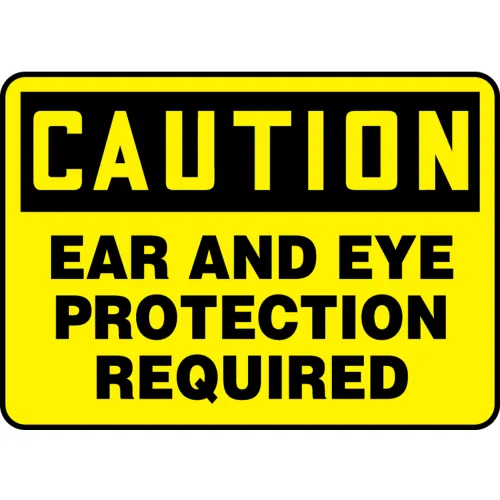 Accuform Signs(R) 10" X 14" Black And Yellow Plastic Personal Protection Sign"Caution Ear And Eye Protection Required"