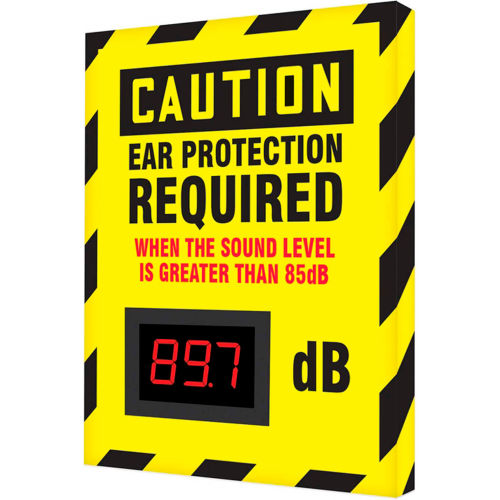 Accuform SCS601 Decibel Meter Sign, Caution Ear Protection Required, 12&quot; x 10&quot; x 1&quot;