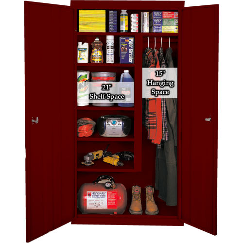 Steel Cabinets USA All-Welded Combination Cabinet, 36"Wx21"Dx72"H, Wine Red