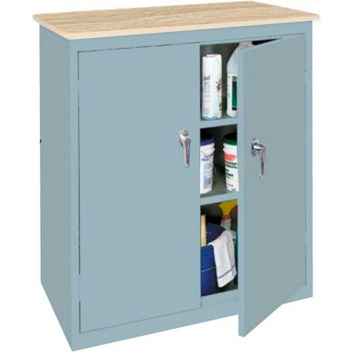 Steel Cabinets USA Counter High All-Welded Storage Cabinet W/Plastic Top, 36"Wx18"Dx42"H, Denim Blue