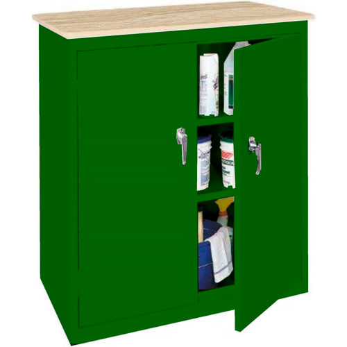 Steel Cabinets USA Counter High All-Welded Storage Cabinet W/Plastic Top, 36"Wx18"Dx42"H, Leaf Green