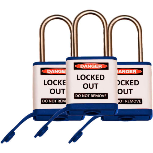 ZING 3-Pack 800 Series Padlock, 1-1/2" Shackle, Blue, Keyed Alike