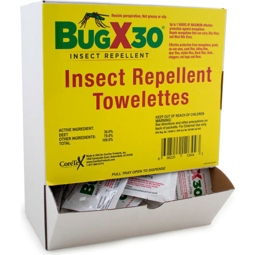 CoreTex® Bug X 30 12644 Insect Repellent, 30 DEET, Towelette