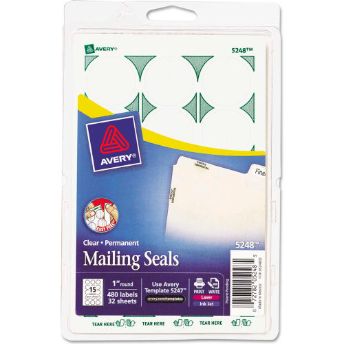 Avery® Print or Write Mailing Seals, 1" Dia., Clear, 480/Pack