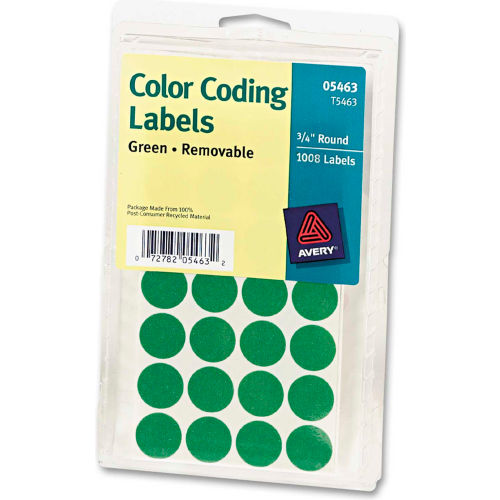 Avery® Print or Write Removable Color-Coding Labels, 3/4" Dia, Green, 1008/Pack