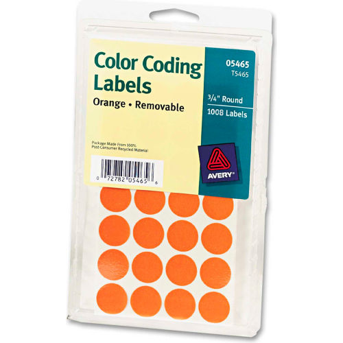 Avery&#174; Print or Write Removable Color-Coding Labels, 3/4&quot; Dia, Orange, 1008/Pack