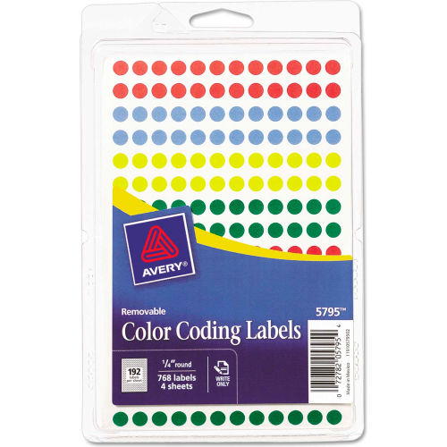 Avery&#174; Removable Self-Adhesive Color-Coding Labels, 1/4&quot; Dia, Assorted, 768/Pack