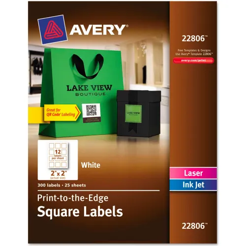Avery® Print-To-The-Edge Easy Peel Labels with TrueBlock, 2 x 2, White, 300/Pack