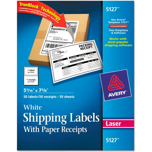 Avery&#174; Shipping Labels with Paper Receipt, 5 1/16 x 7 5/8, White, 50/Pack