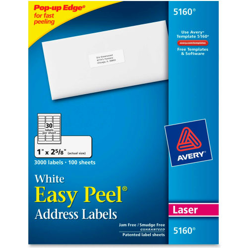 Easy Peel Laser Address Labels, 1 x 2-5/8, White, 3000 Labels