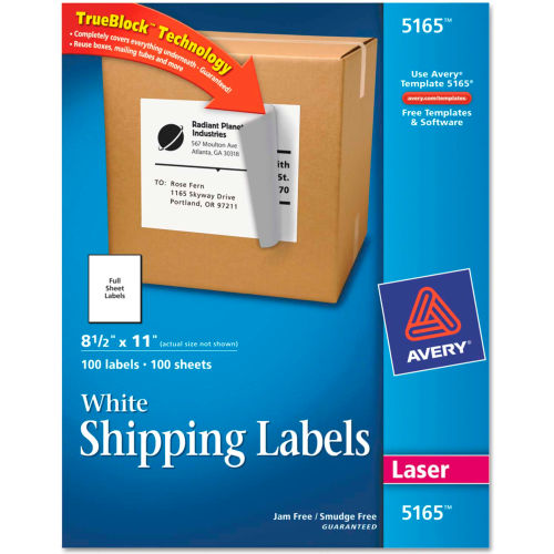 Avery&#174; White Shipping Labels With TrueBlock Technology, 8-1/2&quot; x 11&quot;