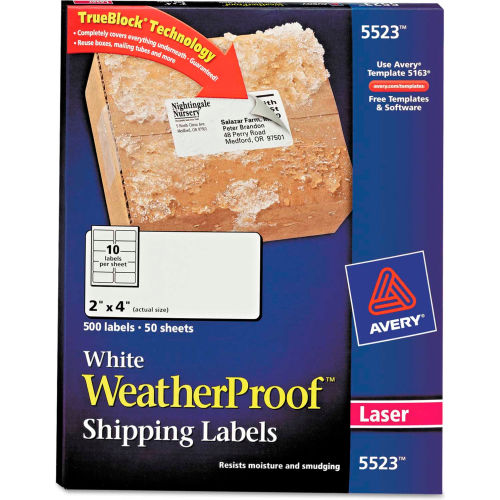 Avery® White Weatherproof Laser Shipping Labels, 2 x 4, 500/Pack