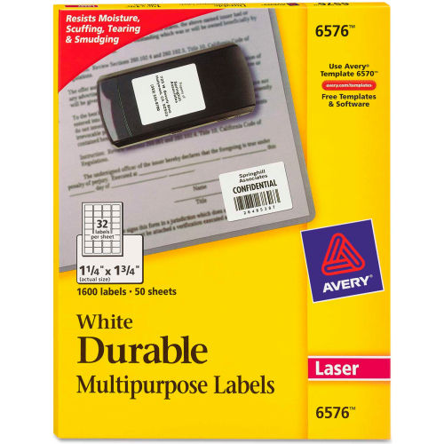 Avery&#174; Permanent Durable ID Laser Labels, 1-1/4 x 1-3/4, White, 1600/Pack