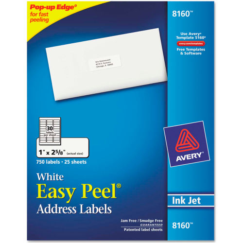Avery® Easy Peel Inkjet Address Labels, 1 x 2-5/8, White, 750/Pack