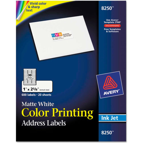 Avery® Inkjet Labels for Color Printing, 1 x 25/8, Matte White, 600/Pack