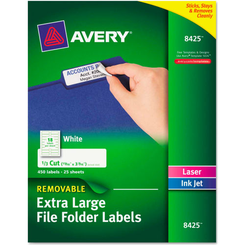 Avery&#174; Removable Extra-Large 1/3-Cut File Folder Labels, 15/16 x 3-7/16, White, 450/Pk