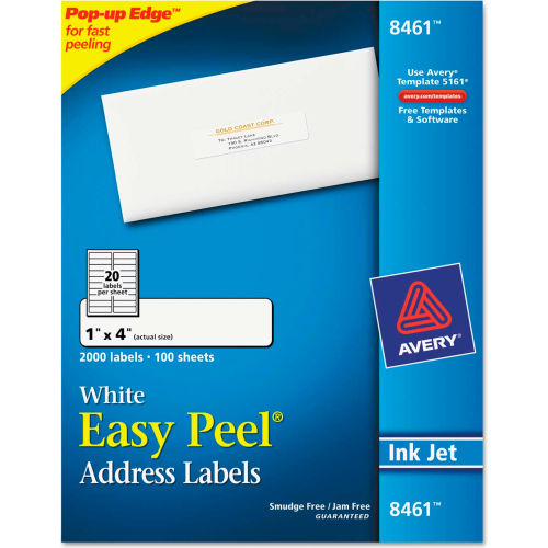 Avery&#174; Easy Peel Inkjet Address Labels, 1 x 4, White, 2000/Box