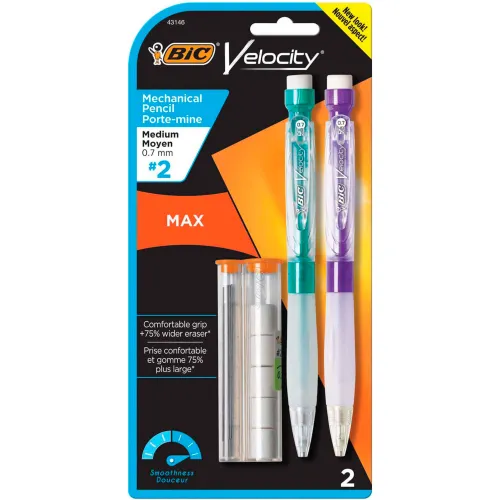 BIC® Velocity Max Pencil, 0.7 mm, HB (#2.5), Black Lead, Assorted Barrel  Colors, 2/Pack