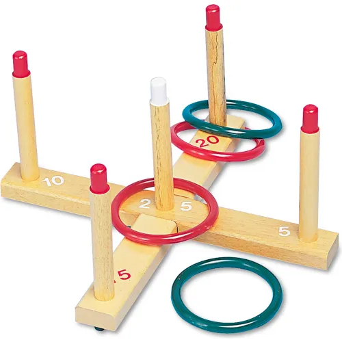 Champion Sports QS1 Ring Toss Set, Plastic/Wood, Assorted Colors, 4 Rings/5  Pegs/Set