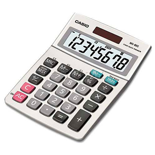 Casio&#174; MS-80S Tax and Currency Calculator, 8-Digit LCD