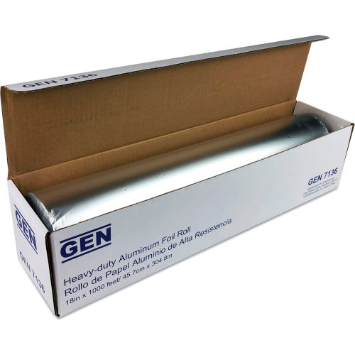 GEN Heavy Duty Aluminum Foil Roll, 1000'L x 18"W, Silver
