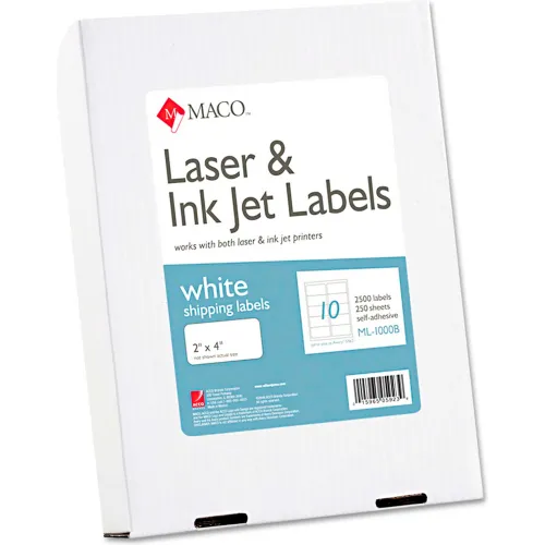 Maco® White All-Purpose Labels, 2 x 4, 2500/Box