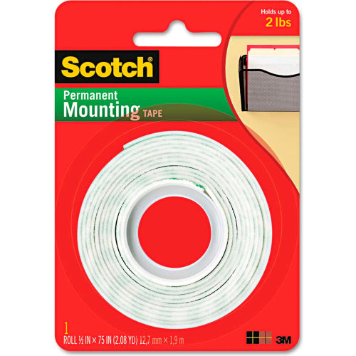 Scotch&#174; Foam Mounting Double-Sided Tape, 1/2&quot; Wide x 75&quot; Long