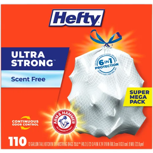 Hefty® Ultra Strong Tall Kitchen and Trash Bags, 13 gal, 0.9 mil, White,  330/Carton