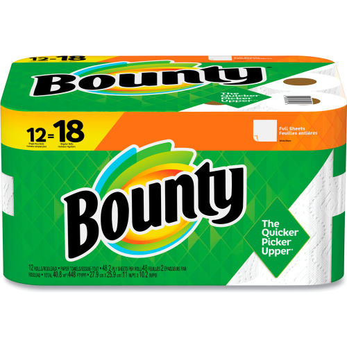 Bounty®, Kitchen Roll Paper Towels, 2Ply, White, 48 Sheets/Single Plus Roll, 12 Rolls/Carton
